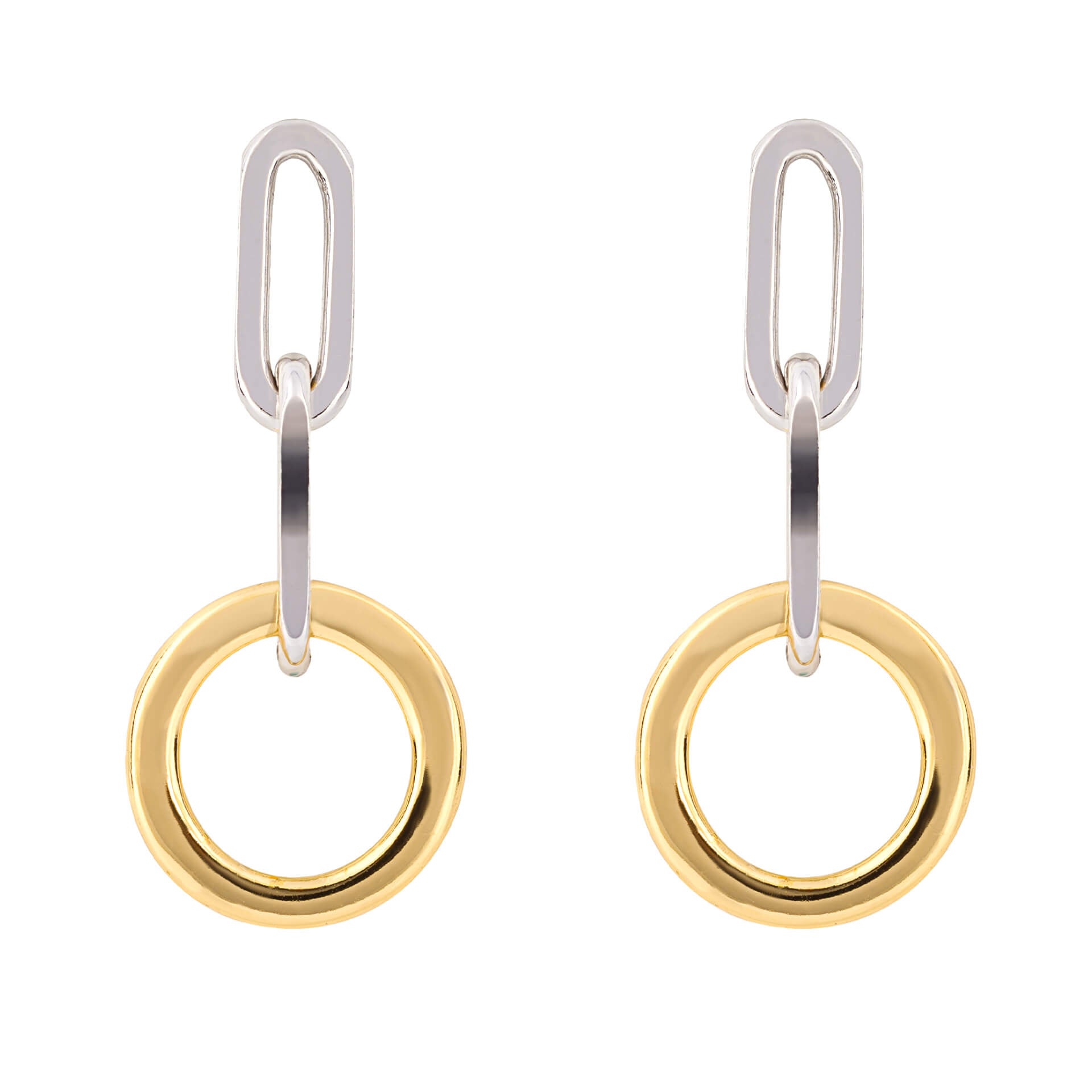 Open Circle Chain Link Drop Earrings with Yellow Gold Plating (E6223)