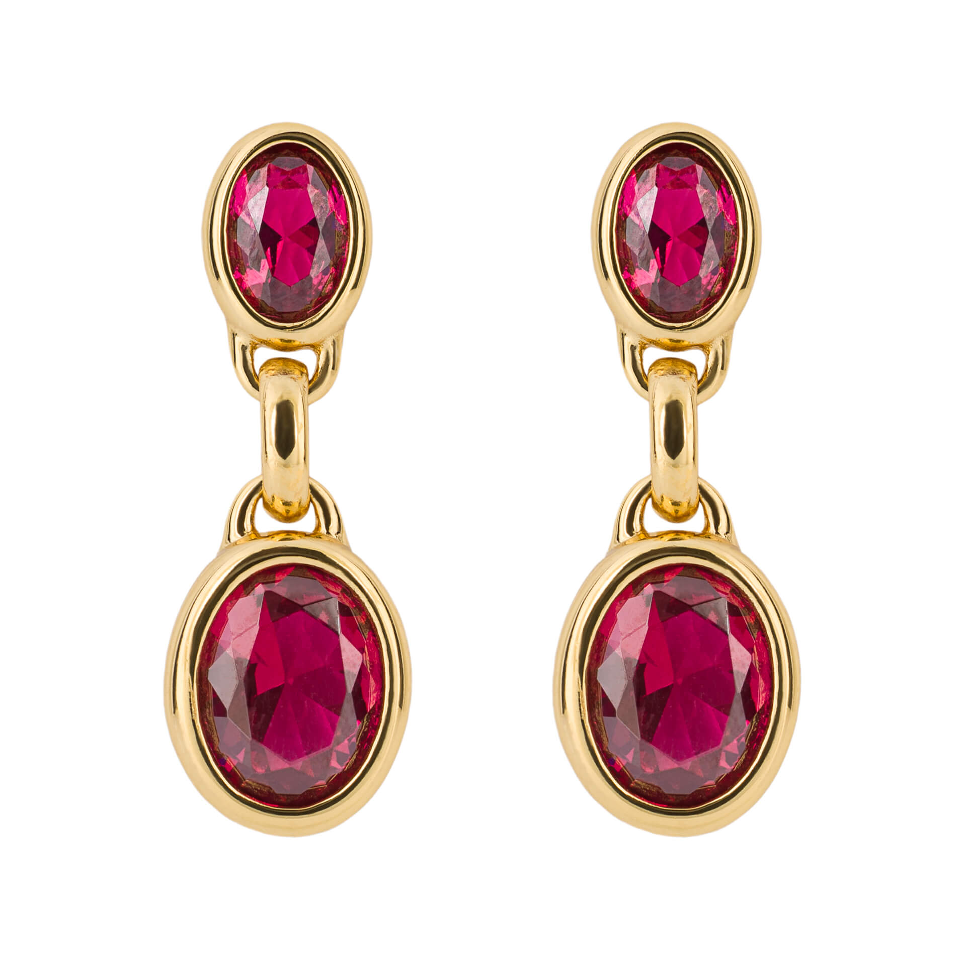 Fuchsia Nano Crystal Double Drop Earrings with Yellow Gold Plating (E6226P)