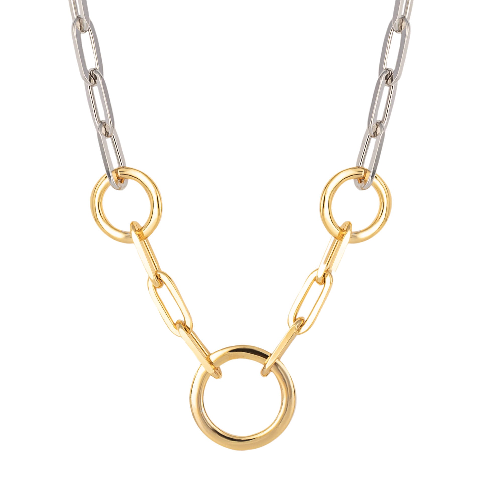 Open Circle Chain Link Necklace with Yellow Gold Plating (N4505)