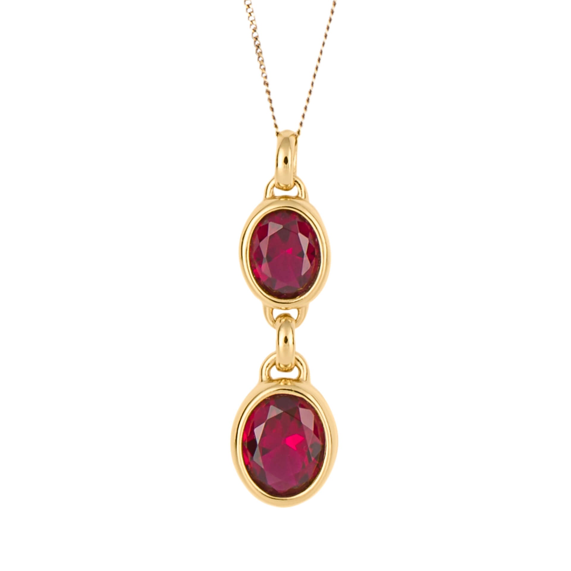 Fuchsia Nano Crystal Double Drop Pendant with Yellow Gold Plating (P5200P)