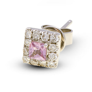 18ct White Gold Pink Sapphire Diamond Stud Earrings