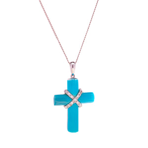 18ct White Gold Turquoise Diamond Cross Pendant