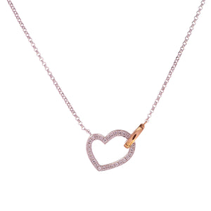 18ct Rose White and Yellow Gold Heart Diamond Necklace