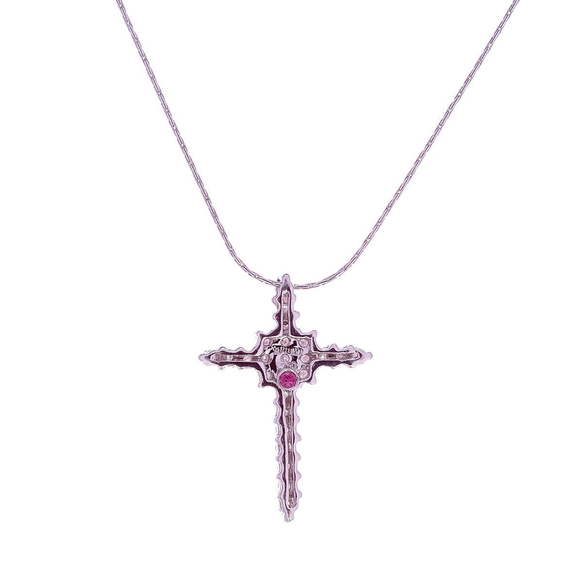 18ct White Gold Diamond Ruby Cross Necklace