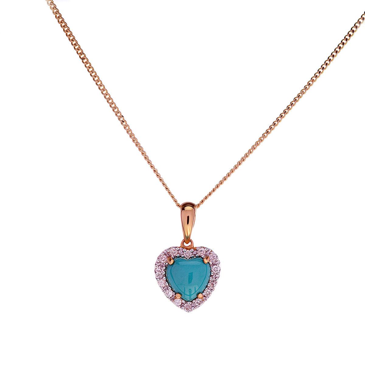 18ct Yellow Gold Turquoise Diamond Heart Pendant