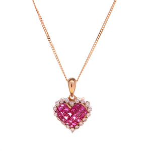 18ct Yellow Gold Ruby Diamond Heart Pendant