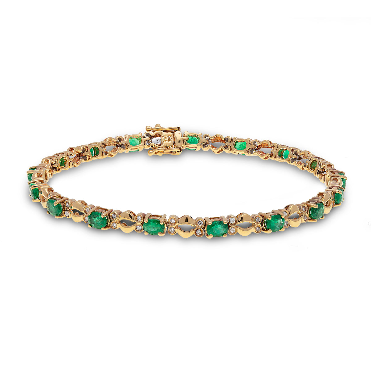 18ct Yellow Gold Emerald Diamond Line Bracelet