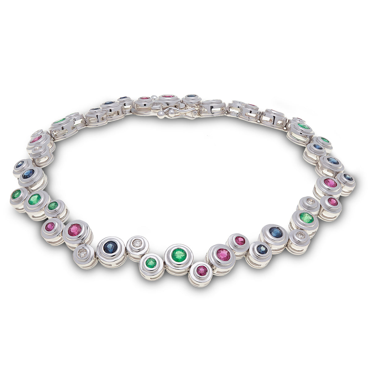 18ct White Gold Diamond Ruby Sapphire Emerald Bracelet