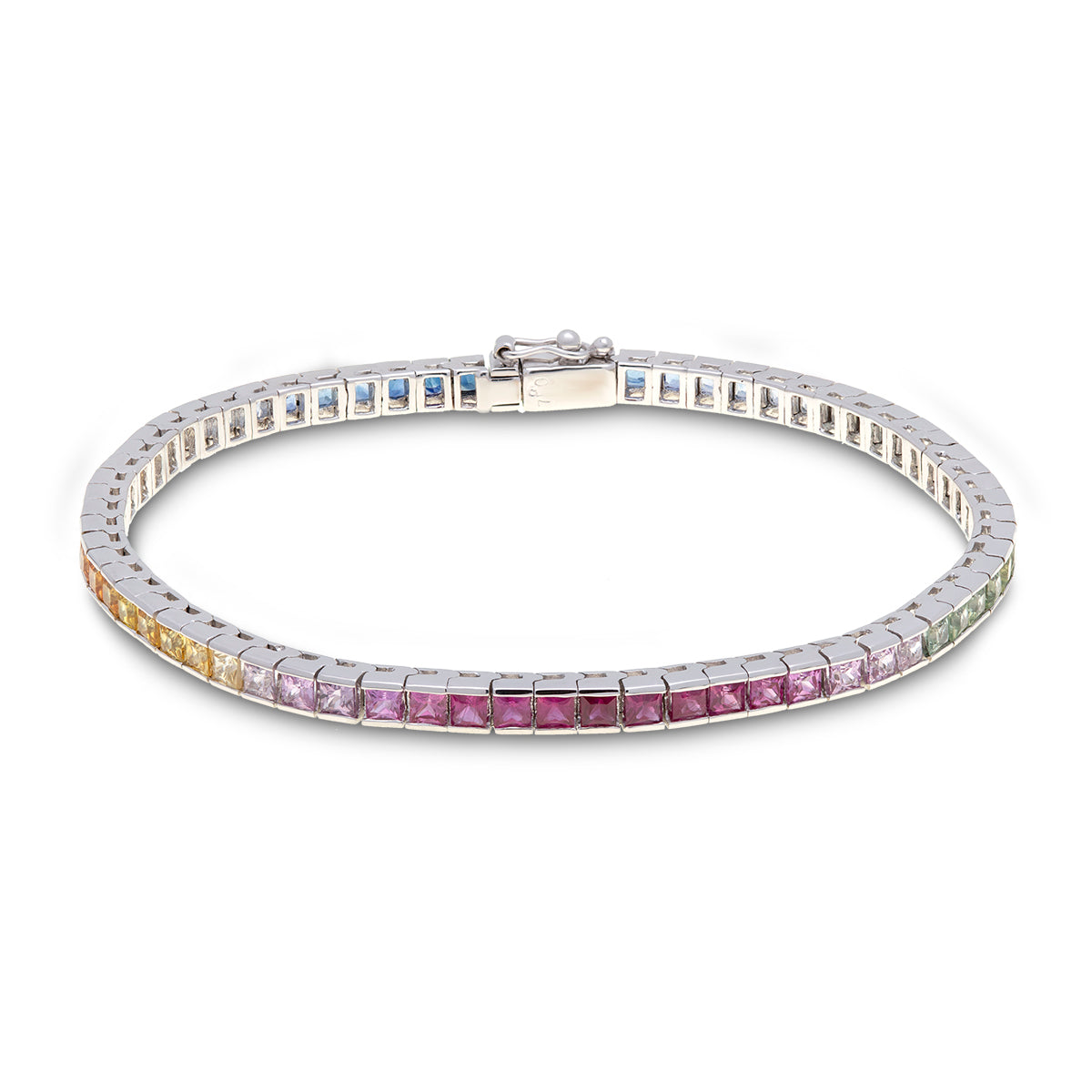 18ct White Gold Rainbow Sapphire Line Bracelet